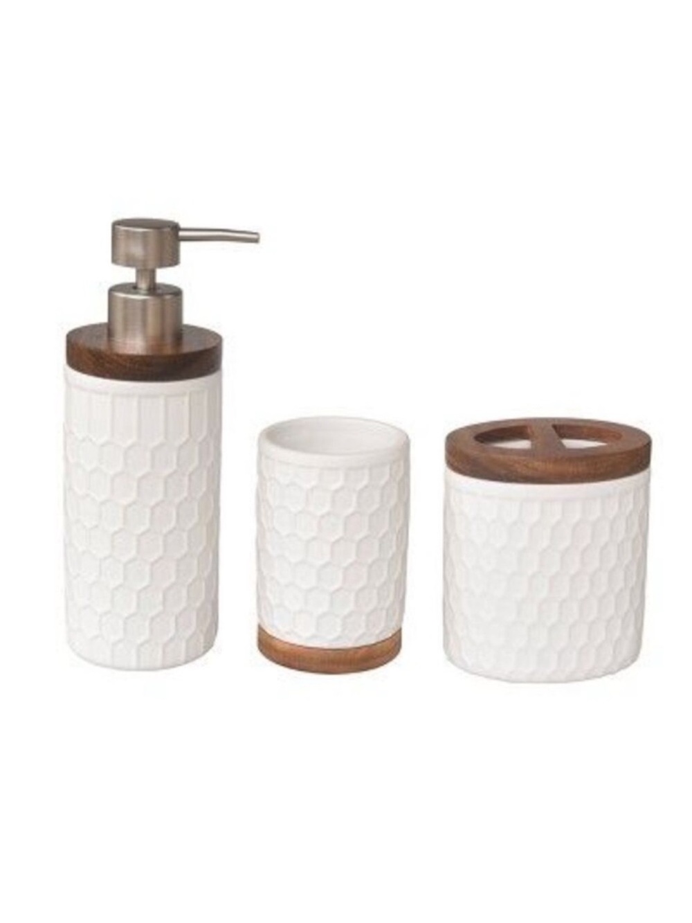 Target Wood 3pc Echo Bath Accessories Set White 88 Main Cup Toothbrush Soap NEW